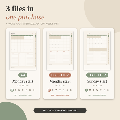 2027 Planner Printable, All-in-One Digital Planner, Weekly Monthly Yearly Planner, Habit Tracker, A4 US Letter PDF.